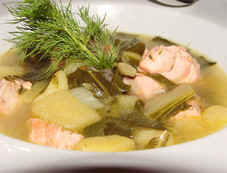 Kstliche Kartoffel-Lachs-Mangoldsuppe!