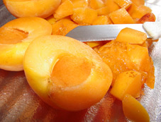 Frische Aprikosen in kleine Wrfel zerschneiden!